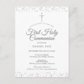 Eerste Heilige Communie Elegant Silver Stardust Uitnodiging Briefkaart (Voorkant)