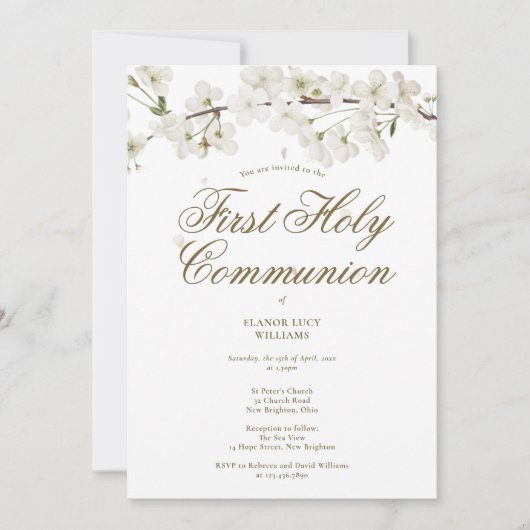 Eerste Heilige Communie Elegant White Blossom Flor Kaart (Voorkant)