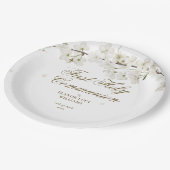 Eerste Heilige Communie Elegant White Blossom Flor Papieren Bordje (Gekanteld)