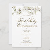 Eerste Heilige Communie Elegant White Blossom Flor Save The Date (Voorkant)