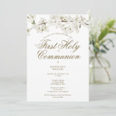 Eerste Heilige Communie Elegant White Blossom Flor Save The Date (Staand voorkant)