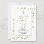 Eerste Heilige Communie Elegante Groenelementen Save The Date (Voorkant)