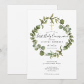 Eerste Heilige Communie Elegante Moderne Groene De Kaart (Voorkant / Achterkant)