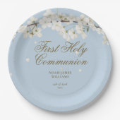 Eerste Heilige Communie Elegante Witte Bloesem Bla Papieren Bordje (Voorkant)