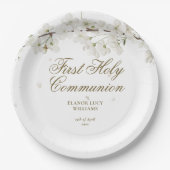 Eerste Heilige Communie Elegante Witte Bloesem Blo Papieren Bordje (Voorkant)