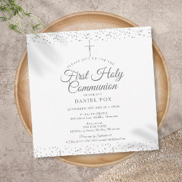 Eerste Heilige Communie Elegante Zilveren Sterrens Kaart