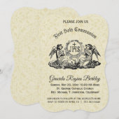 Eerste Heilige Communie Engel Ecru Kant Uitnodigin Kaart (Voorkant / Achterkant)