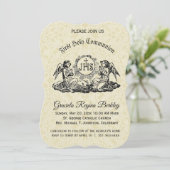 Eerste Heilige Communie Engel Ecru Kant Uitnodigin Kaart (Staand voorkant)