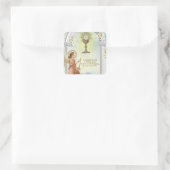 Eerste Heilige Communie Engel Eucharistie Vierkante Sticker (Tas)