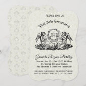 Eerste Heilige Communie Engel Witte Kant Uitnodigi Kaart (Voorkant / Achterkant)