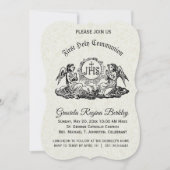 Eerste Heilige Communie Engel Witte Kant Uitnodigi Kaart (Voorkant)