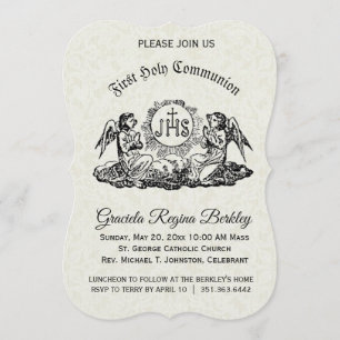 Eerste Heilige Communie Engel Witte Kant Uitnodigi Kaart