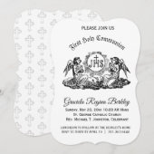 Eerste Heilige Communie Engel Zwart Wit Uitnodigin Kaart (Voorkant / Achterkant)