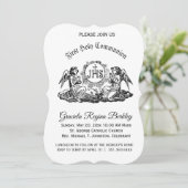 Eerste Heilige Communie Engel Zwart Wit Uitnodigin Kaart (Staand voorkant)