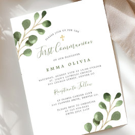 Eerste Heilige Communie eucalyptus elegant Kaart