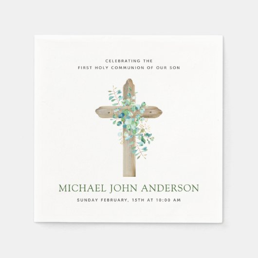 Eerste Heilige Communie Eucalyptus Green Napkins Servet (Voorkant)