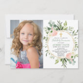 Eerste Heilige Communie eucalyptus groen roze foto Kaart (Voorkant)