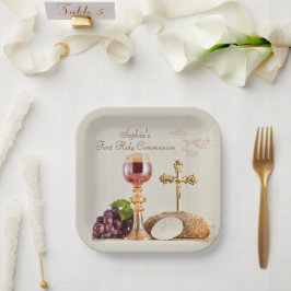 Eerste Heilige Communie Eucharistie Kelk Ontwerp Papieren Bordje