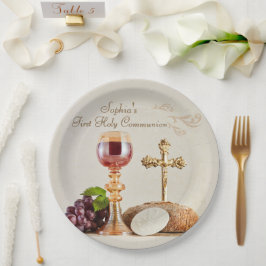 Eerste Heilige Communie Eucharistie Kelk Ontwerp Papieren Bordje