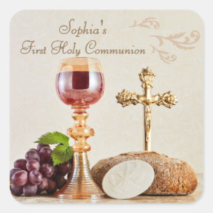 Eerste Heilige Communie Eucharistie Kelk Ontwerp Vierkante Sticker