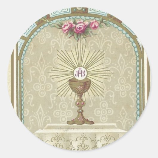 Eerste Heilige Communie Eucharistie op Altaar Ronde Sticker (Voorkant)