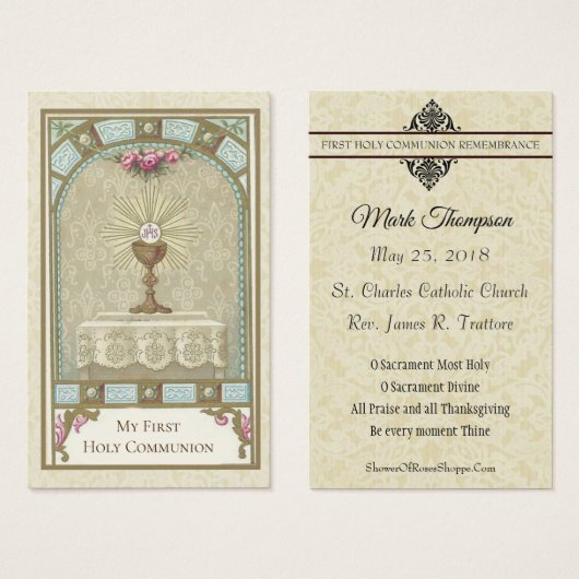 EERSTE HEILIGE COMMUNIE EUCHARISTIE OP ALTAAR VISITEKAARTJE (Voorkant /achterkant)