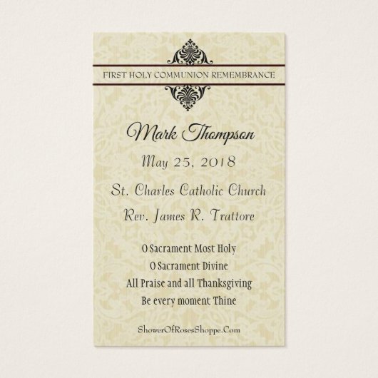 EERSTE HEILIGE COMMUNIE EUCHARISTIE OP ALTAAR VISITEKAARTJE (Achterkant)
