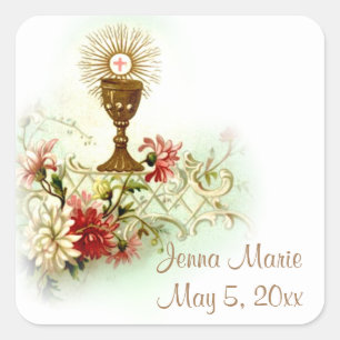 Eerste Heilige Communie Eucharistiebloemen Vierkante Sticker