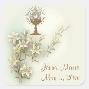 Eerste Heilige Communie Eucharistiebloemen Vierkante Sticker