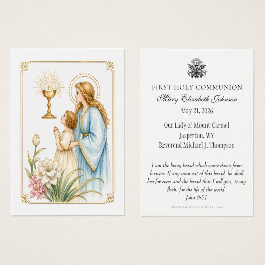 Eerste Heilige Communie Eucharistische Devotie Visitekaartje (Voorkant /achterkant)