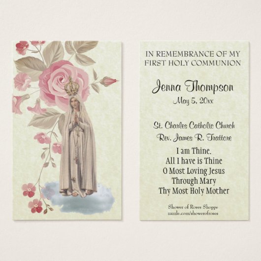 EERSTE HEILIGE COMMUNIE FATIMA GEBED HEILIGE KAART (Voorkant /achterkant)