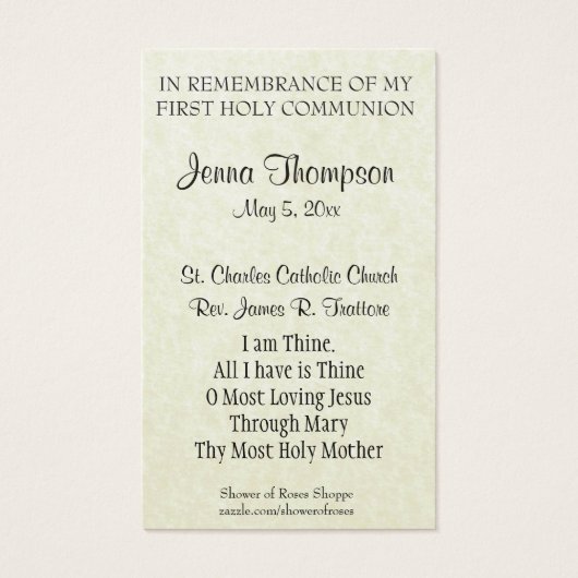 EERSTE HEILIGE COMMUNIE FATIMA GEBED HEILIGE KAART (Achterkant)