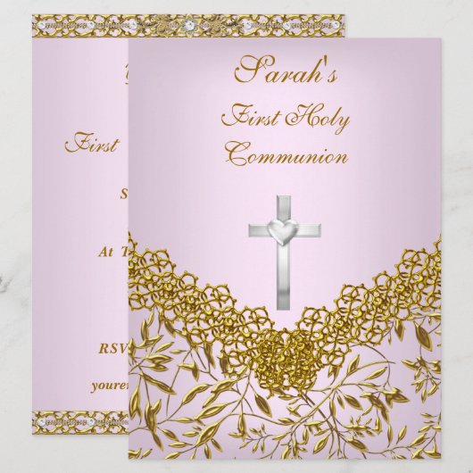 Eerste Heilige Communie Feest Uitnodiging Meisjes (Voorkant / Achterkant)