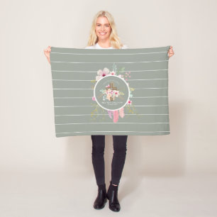 Eerste Heilige Communie Floral Cross Girls Sage Pi Fleece Deken