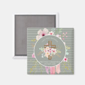 Eerste Heilige Communie Floral Cross Girls Sage Pi Magneet (Voorkant / Achterkant)