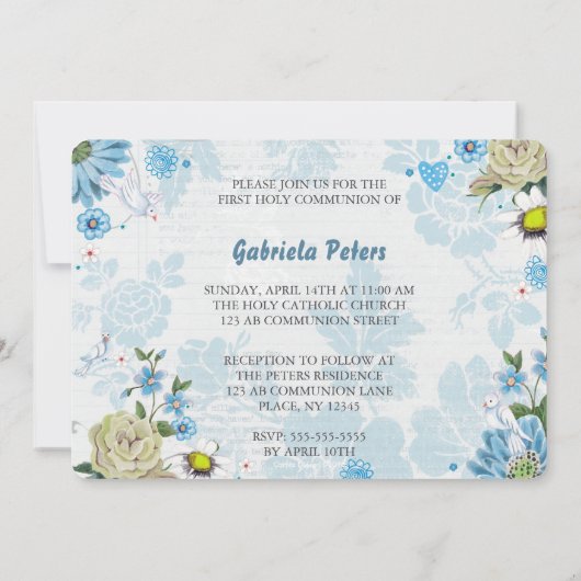 Eerste Heilige Communie Floral | Fotouitnodigingen Kaart (Achterkant)