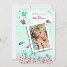 Eerste Heilige Communie Floral | Fotouitnodigingen Kaart
