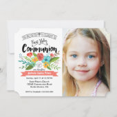 Eerste Heilige Communie Floral | Fotouitnodigingen Kaart (Voorkant)