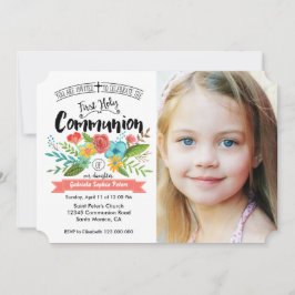 Eerste Heilige Communie Floral | Fotouitnodigingen Kaart