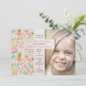 Eerste Heilige Communie Floral | Fotouitnodigingen Kaart (Staand voorkant)