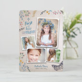 Eerste Heilige Communie Floral | Fotouitnodigingen Kaart (Staand voorkant)