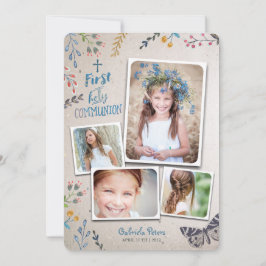 Eerste Heilige Communie Floral | Fotouitnodigingen Kaart