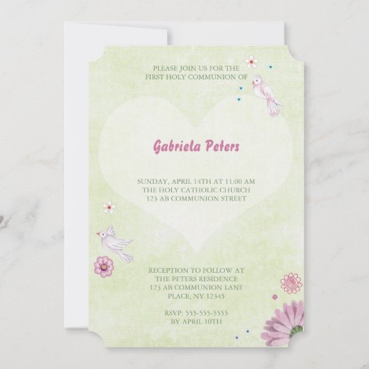 Eerste Heilige Communie Floral | Fotouitnodigingen Kaart (Achterkant)