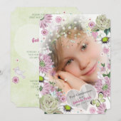 Eerste Heilige Communie Floral | Fotouitnodigingen Kaart (Voorkant / Achterkant)