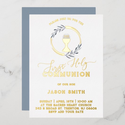 Eerste Heilige Communie Folie Uitnodiging (Voorkant / Achterkant)