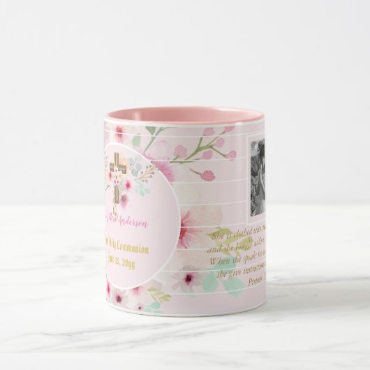 Eerste Heilige Communie FOTO Cadeau Meisjes Roze B Mok (Midden)