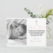Eerste Heilige Communie foto dank u Uitnodiging (Staand voorkant)