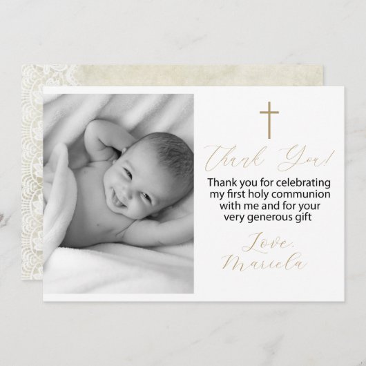 Eerste Heilige Communie foto dank u Uitnodiging (Voorkant / Achterkant)