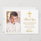 Eerste Heilige Communie Foto Goud Lijst Bedankkaart (Voorkant)