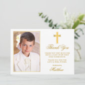 Eerste Heilige Communie Foto Goud Lijst Bedankkaart (Staand voorkant)